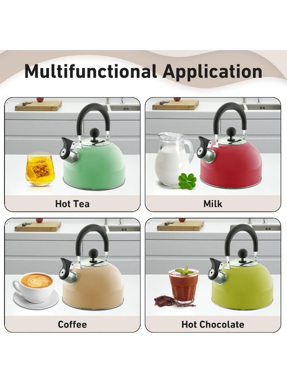 Pastel Green Kitchen Whistling Tea Kettle 2 QT Stainless Steel Stovetop Teapot - Picture 4 of 5